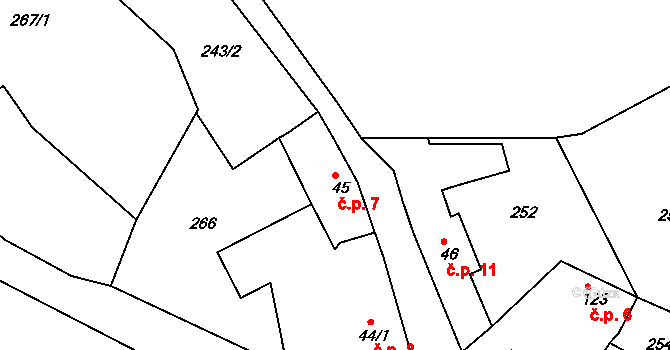 Paseky 7 na parcele st. 45 v KÚ Paseky u Písku, Katastrální mapa