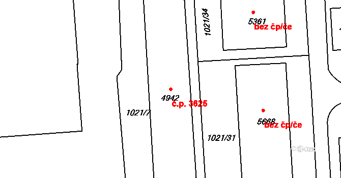 Jablonec nad Nisou 3625 na parcele st. 4942 v KÚ Jablonec nad Nisou, Katastrální mapa