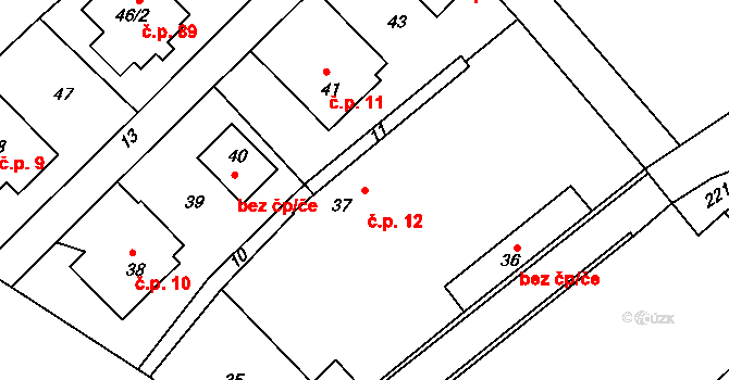 Sirákov 12 na parcele st. 37 v KÚ Sirákov, Katastrální mapa