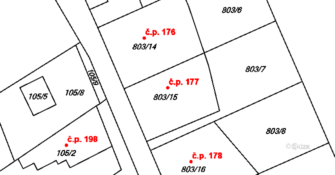Chuchelná 177 na parcele st. 803/15 v KÚ Chuchelná, Katastrální mapa
