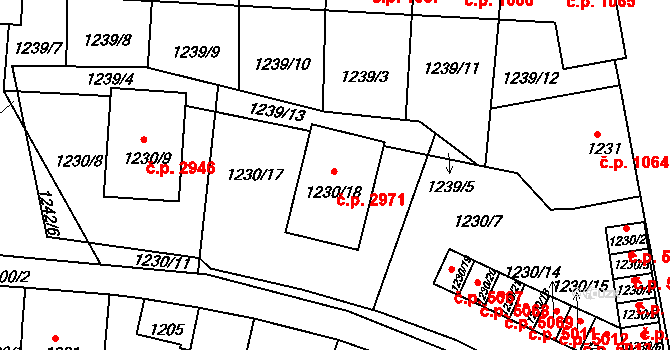 Louny 2971 na parcele st. 1230/18 v KÚ Louny, Katastrální mapa