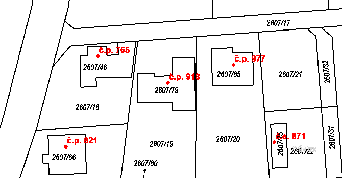 Planá nad Lužnicí 918 na parcele st. 2607/79 v KÚ Planá nad Lužnicí, Katastrální mapa