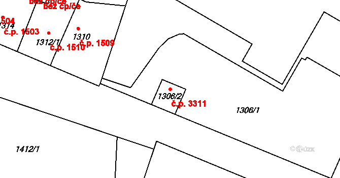 Česká Lípa 3311 na parcele st. 1306/2 v KÚ Česká Lípa, Katastrální mapa