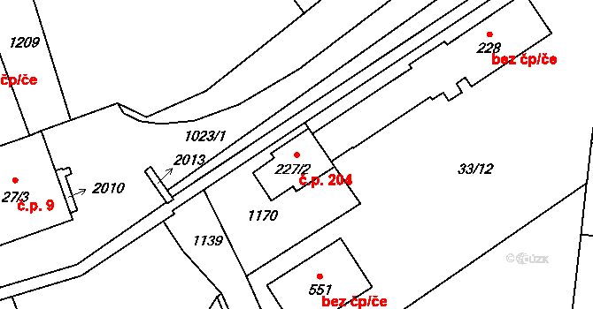 Hrochův Týnec 204 na parcele st. 227/2 v KÚ Hrochův Týnec, Katastrální mapa