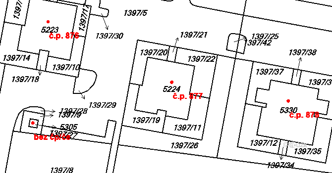 Mladá 877, Milovice na parcele st. 5224 v KÚ Benátecká Vrutice, Katastrální mapa
