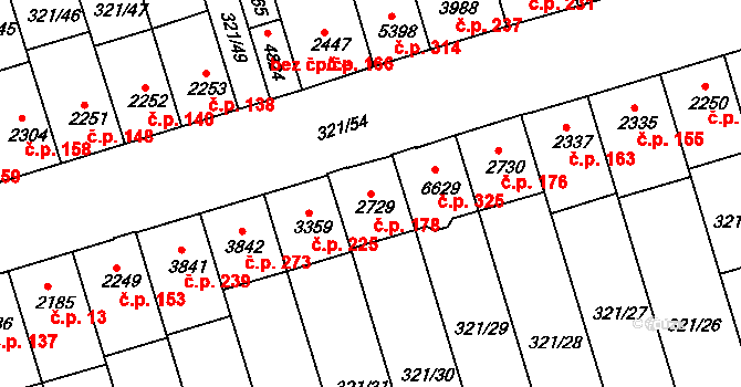 Václavské Předměstí 178, Písek na parcele st. 2729 v KÚ Písek, Katastrální mapa