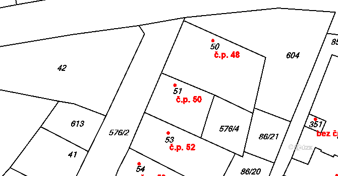 Korycany 50, Neratovice na parcele st. 51 v KÚ Korycany, Katastrální mapa