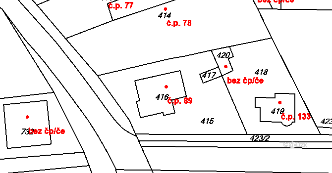 Průhonice 89 na parcele st. 416 v KÚ Průhonice, Katastrální mapa
