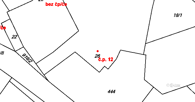 Mokrouše 12 na parcele st. 26 v KÚ Mokrouše, Katastrální mapa