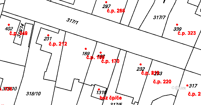 Rosice 170, Pardubice na parcele st. 188 v KÚ Rosice nad Labem, Katastrální mapa