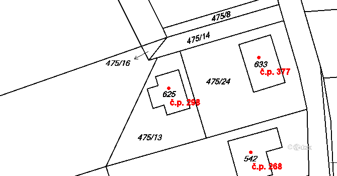 Ptice 298 na parcele st. 625 v KÚ Ptice, Katastrální mapa