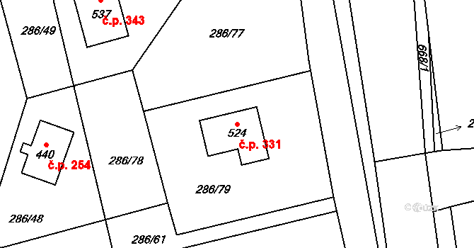 Jenišovice 331 na parcele st. 524 v KÚ Jenišovice u Jablonce nad Nisou, Katastrální mapa
