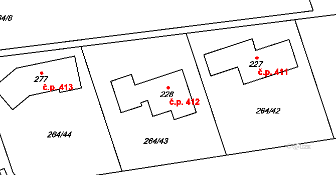 Vysoký Újezd 412 na parcele st. 228 v KÚ Vysoký Újezd u Berouna, Katastrální mapa