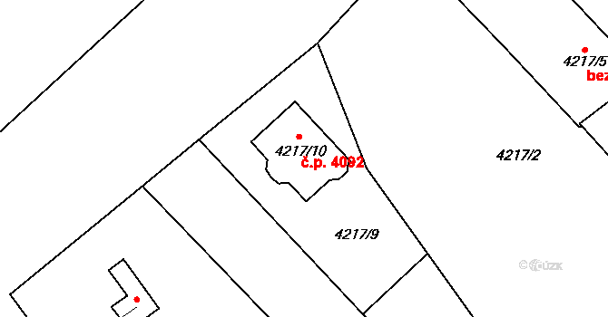Mělník 4092 na parcele st. 4217/10 v KÚ Mělník, Katastrální mapa