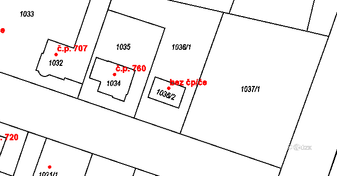 Čelákovice 81004290 na parcele st. 1036/2 v KÚ Čelákovice, Katastrální mapa