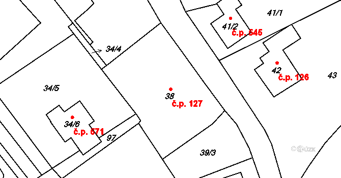 Hodslavice 127 na parcele st. 38 v KÚ Hodslavice, Katastrální mapa
