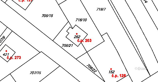 Hostašovice 203 na parcele st. 262 v KÚ Hostašovice, Katastrální mapa