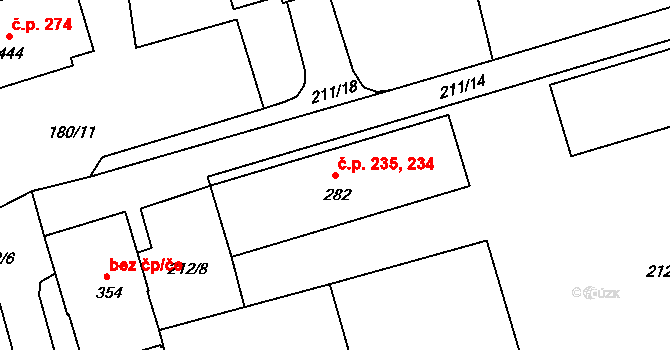 Loučovice 234,235 na parcele st. 282 v KÚ Loučovice, Katastrální mapa