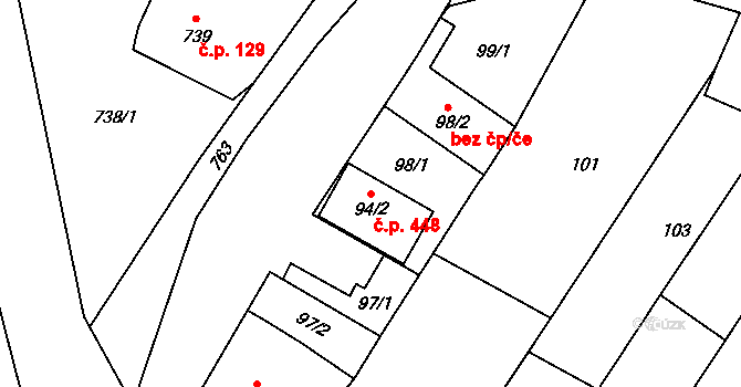 Těšany 448 na parcele st. 94/2 v KÚ Těšany, Katastrální mapa