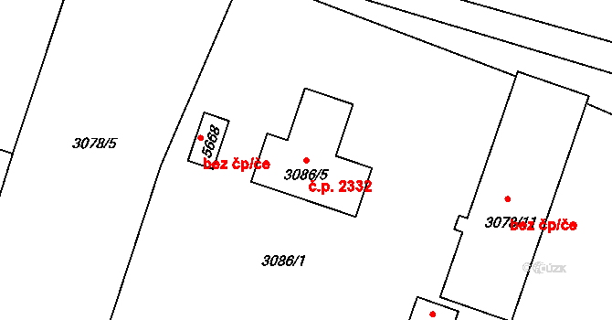 Benešov 2332 na parcele st. 3086/5 v KÚ Benešov u Prahy, Katastrální mapa
