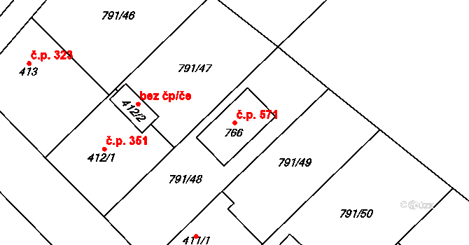 Cerhenice 571 na parcele st. 766 v KÚ Cerhenice, Katastrální mapa