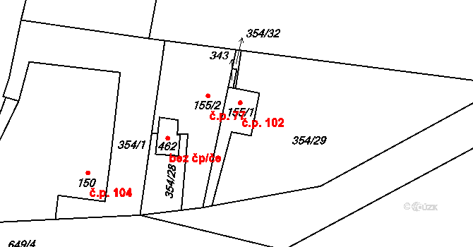 Pohled 102 na parcele st. 155/1 v KÚ Pohled, Katastrální mapa