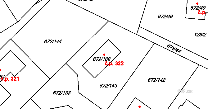 Osek 322 na parcele st. 672/168 v KÚ Osek u Hořovic, Katastrální mapa