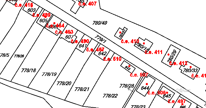 Šťáhlavy 510 na parcele st. 642 v KÚ Šťáhlavy, Katastrální mapa