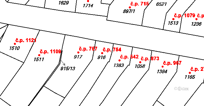 Velké Bílovice 754 na parcele st. 916 v KÚ Velké Bílovice, Katastrální mapa