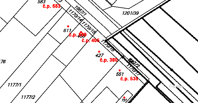 Kvasice 380 na parcele st. 427 v KÚ Kvasice, Katastrální mapa