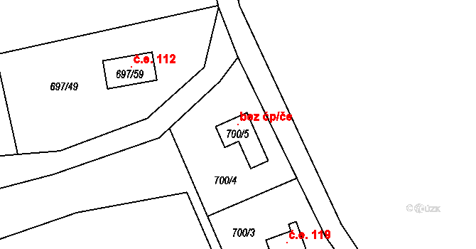 Větrný Jeníkov 102265291 na parcele st. 700/5 v KÚ Větrný Jeníkov, Katastrální mapa