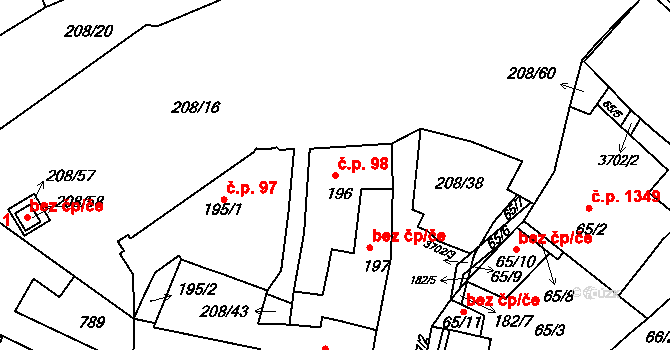 Holešov 98 na parcele st. 196 v KÚ Holešov, Katastrální mapa