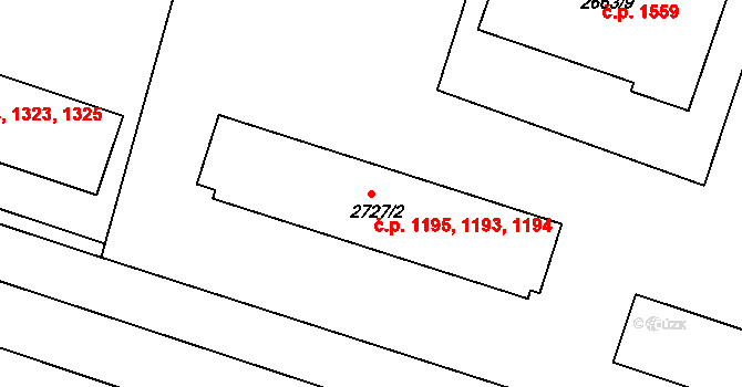 Holešov 1193,1194,1195 na parcele st. 2727/2 v KÚ Holešov, Katastrální mapa
