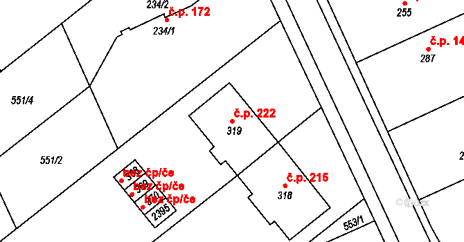 Hrubčice 222 na parcele st. 319 v KÚ Hrubčice, Katastrální mapa