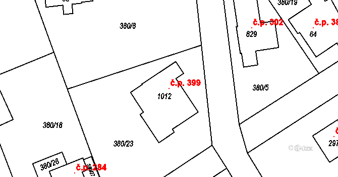 Řež 399, Husinec na parcele st. 1012 v KÚ Husinec u Řeže, Katastrální mapa
