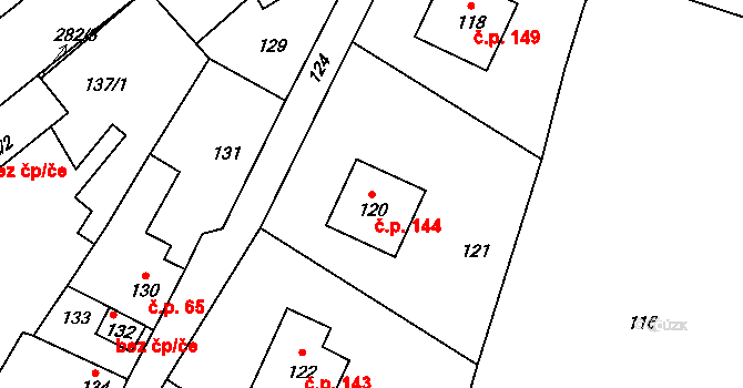 Seloutky 144 na parcele st. 120 v KÚ Seloutky, Katastrální mapa