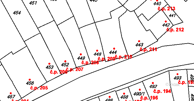 Určice 209 na parcele st. 448 v KÚ Určice, Katastrální mapa