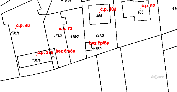 Vrábče 105972291 na parcele st. 689 v KÚ Vrábče, Katastrální mapa