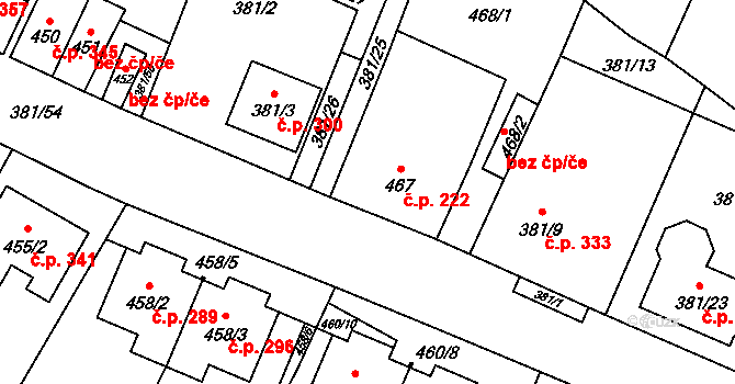 Šanov 222 na parcele st. 467 v KÚ Šanov nad Jevišovkou, Katastrální mapa