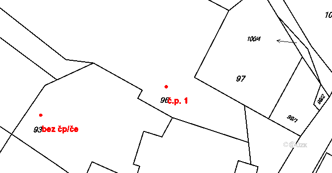 Hluzov 1, Černotín na parcele st. 96 v KÚ Hluzov, Katastrální mapa