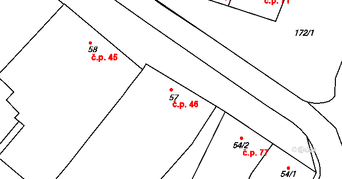 Radslavice 46 na parcele st. 57 v KÚ Radslavice u Přerova, Katastrální mapa