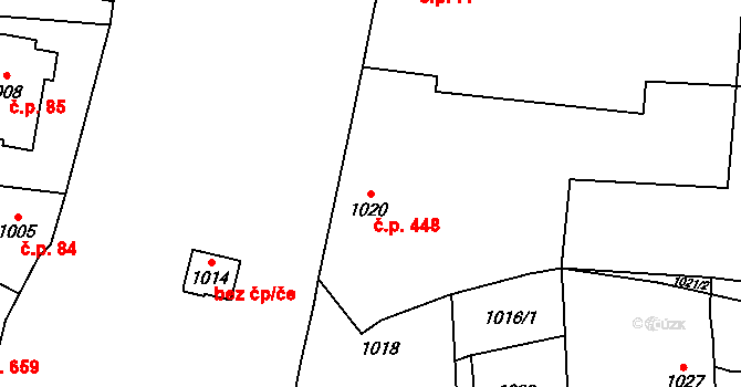 Troubky 448 na parcele st. 1020 v KÚ Troubky nad Bečvou, Katastrální mapa