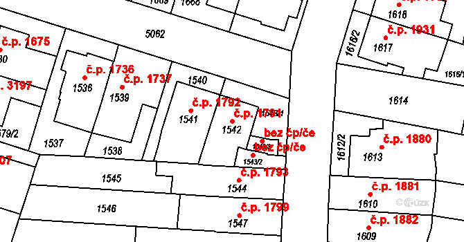 Přerov I-Město 1791, Přerov na parcele st. 1542 v KÚ Přerov, Katastrální mapa