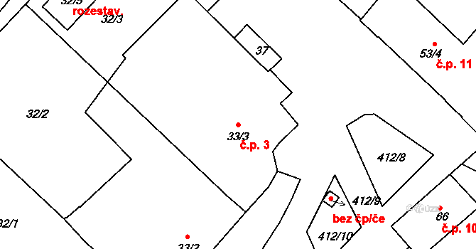 Přerov IX-Lýsky 3, Přerov na parcele st. 33/3 v KÚ Lýsky, Katastrální mapa