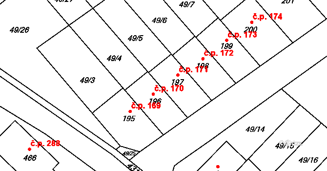 Přerov XI-Vinary 171, Přerov na parcele st. 197 v KÚ Vinary u Přerova, Katastrální mapa