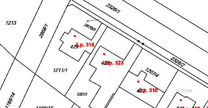 Hranice IV-Drahotuše 323, Hranice na parcele st. 428 v KÚ Drahotuše, Katastrální mapa