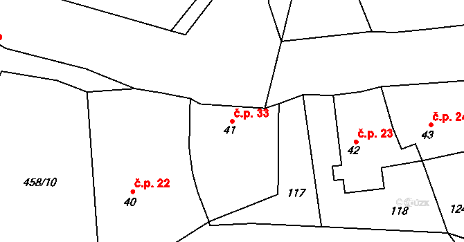 Štipoklasy 33 na parcele st. 41 v KÚ Štipoklasy u Černín, Katastrální mapa