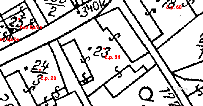Chlístovice 21 na parcele st. 23 v KÚ Chlístovice, Katastrální mapa