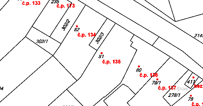 Chotusice 135 na parcele st. 81 v KÚ Chotusice, Katastrální mapa