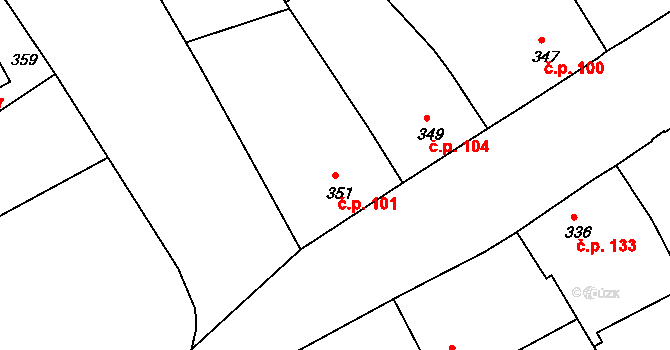 Malešov 101 na parcele st. 351 v KÚ Malešov, Katastrální mapa